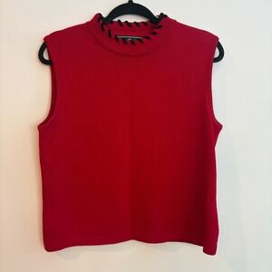 St. John Sport Red black trim Knit vest logo large excellent designer classic